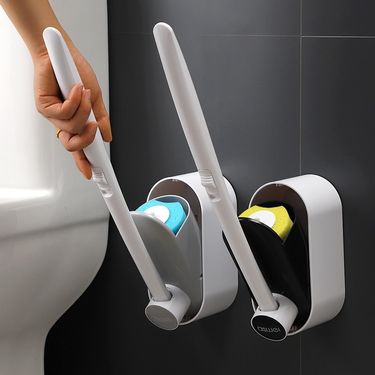 Disposable Toilet Brush Set With 8 Replaceable Heads, Wall-Mounted Angle Cleaner For Bathroom – Modern & Hygienic Grey/Black_voghion.com