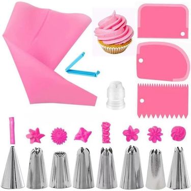 Silicone Piping Bags And Tips Set Cake DIY Decorating Kit With Stainless Steel Nozzle Reusable Silicone Pastry Baking Tool_voghion.com