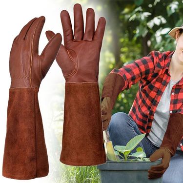 Long Tube Gardening Safety Working Gloves Leather Breathable Gauntlet Pruning Gloves Garden Industrial Protective Work Gloves_voghion.com