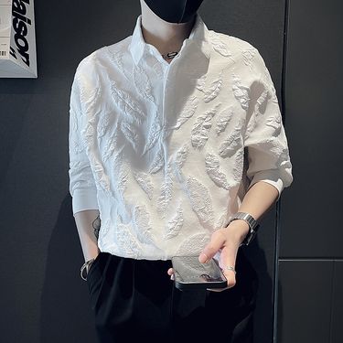 Men's Short Sleeved Trendy Brand Handsome Ice Silk Shirt_voghion.com