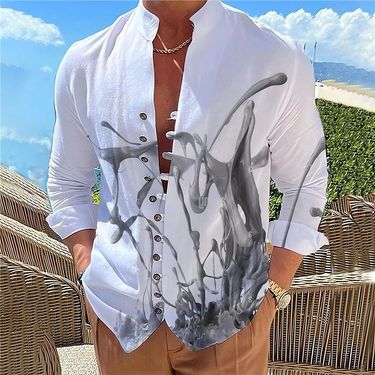 Vintage Sailboat Shirts Men Fashion Casual Single Breasted Shirt Male Outdoor Standing Collar Long Sleeve Tops Homme Camisas_voghion.com