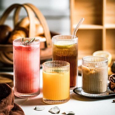 Vertical Stripe Glass Cup - Minimalist Coffee & Juice Cup For Cold Drinks, Milk Tea, And Home Use_voghion.com
