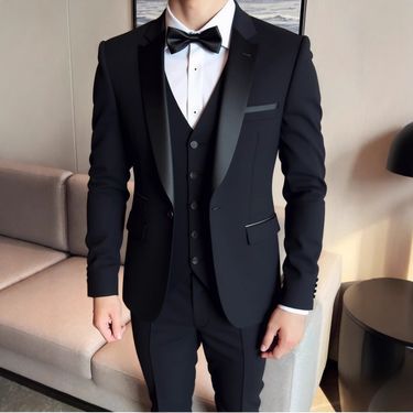 Fashion Patchwork Men's High-end Wedding Gown Green Fruit Collar Slim Fit Groom Suit Three-piece Set_voghion.com