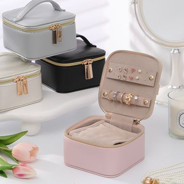Portable Jewelry Organizer Box - Multi-Layer Travel Case For Necklace, Earrings, Bracelets (Compact, PU Leather, 6 Colors)_voghion.com
