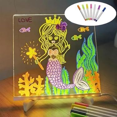 LED Note Board for Kids - Colorful Light-Up Acrylic Dry Erase Board with 7 Markers, Fun Memo Board for Home, Office & Nursery (11.8 X 7.9 Inches)_voghion.com