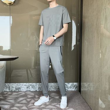 LazyZoom Summer New Casual Sports Suit For Men Loose Plus Size Ice Silk Thin Set Stylish Quick-Dry Breathable One-Piece Trendy_voghion.com