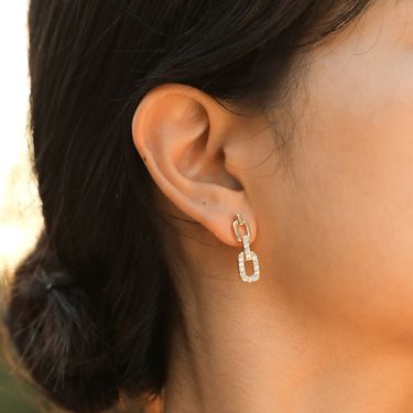 Women's Jewelry Elegant Zircon Chain Drop Earrings In Gold Tone, Geometric Design For Office & Party Wear Gold Fashion Personality Jewelry Accessories_voghion.com