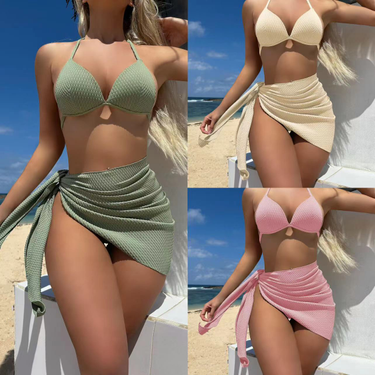 Women's Clothing New Special Fabric High Waist Sexy Hottie Swimsuit Bikini Three Piece Swimsuit_voghion.com