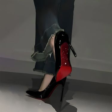 Red sole high heels women's stiletto black side space with rhinestone temperament nude pointed new_voghion.com