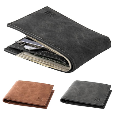 Kjiuyou Vintage Leather Short Wallet Casual Thin Card Holder Purse Gift for Men_voghion.com