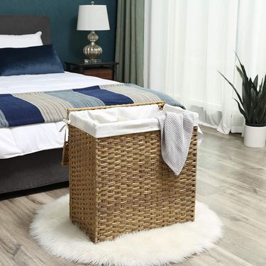 Woven Laundry Hamper Basket - Stylish Dirty Clothes Storage Bin For Home, Bathroom & Kids' Room_voghion.com