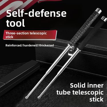 Solid Stick, Metal Self-defense Whip, Car-mounted Stainless Steel Alloy Telescopic Three-section Portable Dog Stick Galvanized_voghion.com