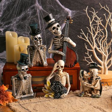 Halloween Cartoon Skeleton Figurine - Resin Decor for Spooky Atmosphere in Escape Rooms and Haunted Houses_voghion.com