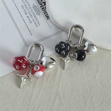 Ins Exquisite Retro Black Lucky Dice String Keychain Fashion Bag Pendant Student School Bag Pendant_voghion.com