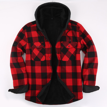 Man's clothing Hooded men's large size warm plaid shirt with fleece thickened top long sleeve wear warm shirt_voghion.com