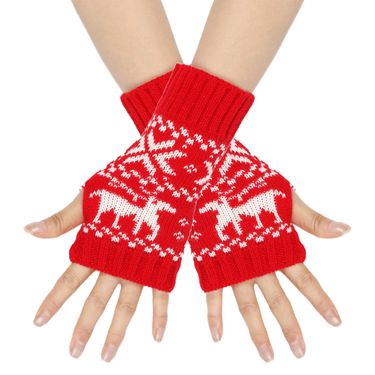 Unisex Christmas gloves Knitted acrylic warm sleeve Snowflake deer festival short gloves wool gloves_voghion.com