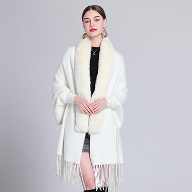 Women's Shawls New Autumn And Winter Shawl Fur Collar Imitation Mink Velvet Knitted Tassel Sleeves Cheongsam Shawl Outer Cape Coat For Women_voghion.com