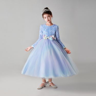 Kids' Clothing princess dress autumn middle and older children's long sleeved dress sequined children's host performance costume skirt_voghion.com
