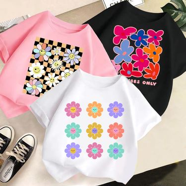 Kid's Clothing children's clothing girls short sleeved T shirt 2024 new summer girls fashionable summer tops casual half sleeve_viptrois.com