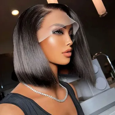 13X4 Bob Wig Bone Straight Lace Front Human Hair Wigs For Women HD Transparent Closure Brazilian Hair_voghion.com