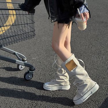 2025 Fall/Winter New Women's High-Top Canvas Sneakers Chunky-Sole Ankle Boots_voghion.com