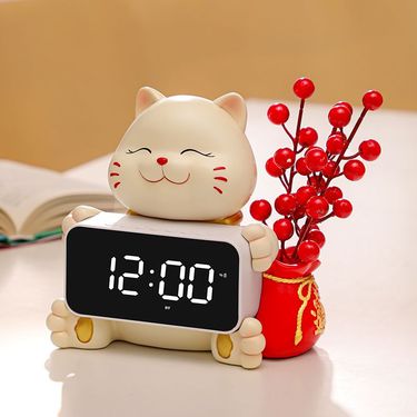 Lucky Cat Bluetooth Alarm Clock With Electronic Display_voghion.com