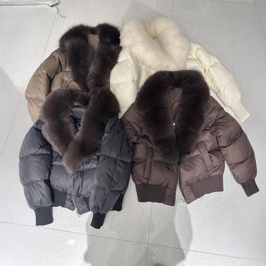 Women's Winter Down Jacket Short Puffy Coat With Detachable Fox Fur Collar, Lightweight Warm Oversized Parka For Petite Women_voghion.com