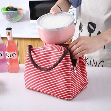 Fashionable and Minimalist Striped Bento Bag Insulated Bag Oxford Cloth Waterproof Large Picnic Bag Striped Lunch Bag_viptrois.com