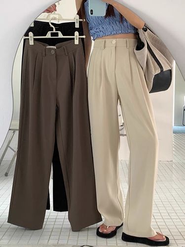 Women's Street British Style Solid Color Ankle-length Casual Pants Wide Leg Pants_viptrois.com