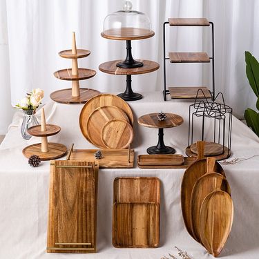 Dishes & Plates Acacia Wood Dessert Stand 3 Tier Wedding Cake Display Stand For Birthday Party Decor Rustic Wooden Serving Tray_voghion.com