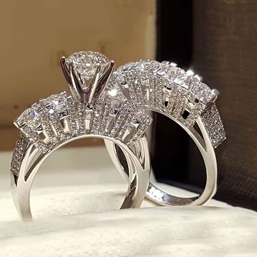 Full Diamond Double Layer Set For Women Couples Creative Fashion Jewelry Engagement Rings_voghion.com