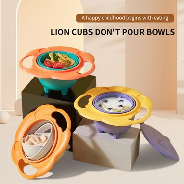 Baby Baby CHILDREN'S Bowl 360 Degree Rotation Gyro Bowl Lion Bowl Balance Bowl Do Not Pour Anti-scald and Anti-fall Eating Bowl_voghion.com