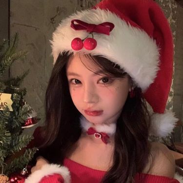 2024 New Red Cherry Bow Atmosphere Christmas Hat Winter Girls Black Plush Photo Prop_voghion.com