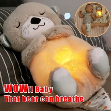 Baby Breathing Bear Mother-kids Soothing Otter Plush Doll Toy Baby Kids Soothing Music Sleeping Companion Sound And Light Doll_voghion.com