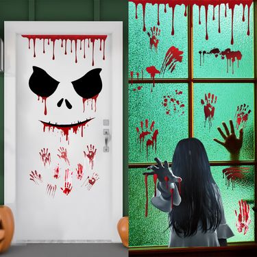 Ov frosted female ghost blood hand AFH1169 funny face Halloween decoration wall sticker_voghion.com