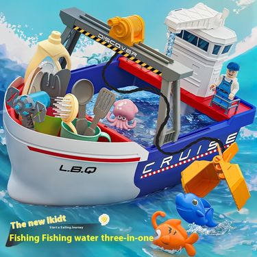 Children's electric boats, fishing and in water playing house, large boat model toys, parent-child interaction_voghion.com