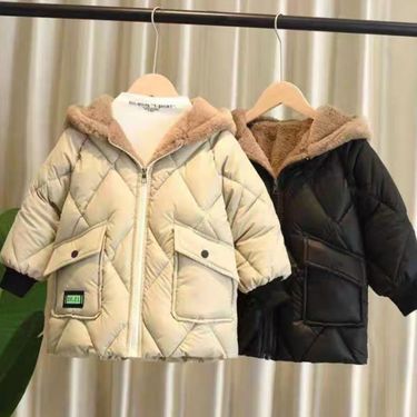 Boys' Plush-Lined Winter Jacket With Bear Ears - Warm Cotton Padded Coat For 3-7 Year Olds (Khaki/Black) - Korean Style_voghion.com