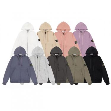 Stone Solid Color Logo Zipper Hoodie Couple Multicolor Sweatshirt Jacket Embroidery Ius Trend_voghion.com