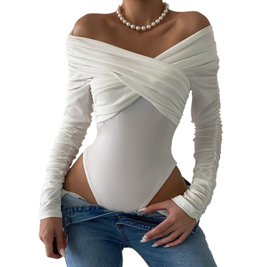 2023 New Fashion And Sexy Off Shoulder Long Sleeved T-shirt Crossover Jumpsuit_voghion.com