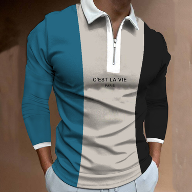 C'EST LA VIE Men Clothing Oversized Shirt Zipper Polo Shirt Men Long Sleeve T Shirt for Man Polo Fashion Polo Shirt Men Tops_voghion.com