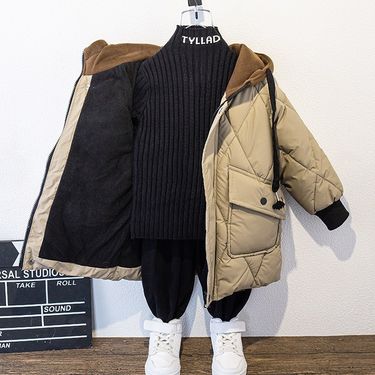 Thick and plush warm down 2024 new winter children's clothing hooded boys' cotton jacket top_voghion.com