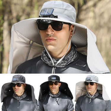 Hot Sale Big Wind Solar Fan Usb Charging Cape Neck Visor Sunblock Outdoor Fisherman Hat Men For Summer Fishing C8X7_voghion.com