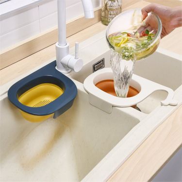 Kitchen sink foldable draining rack kitchen fruit and vegetable washing basin sink leftovers kitchen waste draining basket hanging_voghion.com