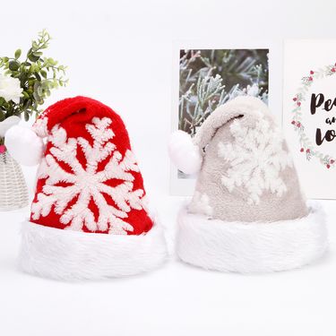 Christmas Soft cotton velvet red gray large snowflake Santa hat winter Christmas decoration party performance gifts_voghion.com