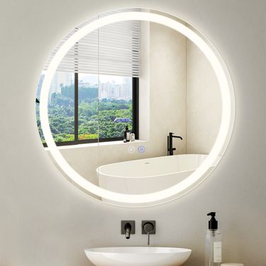 Glitzerlife Spiegel Bad Mit Beleuchtung - LED Badspiegel Rund 70cm Wandspiegel Dimmbar 3000K-6500K IP44 Mit Touch-Schalter Und Entfogger-Funktion Lichtspiegel_voghion.com