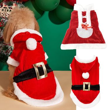 Pet autumn and winter clothes for dogs red festive Christmas transformation outfit Teddy bear panda small dog skirt_voghion.com