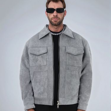 Men's Suede Jacket - Zippered Pocket Lapel Coat | Casual Spring/Fall Outerwear_voghion.com