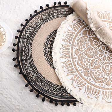 ins style Nordic woven coasters placemats cotton and linen table insulation pads home jute decorative mats_voghion.com