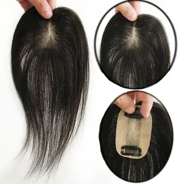 5x8cm Silk Base Women Topper 8-10 inch Natural Black Color Human Hair Piece 2 Clips In For Hidding Hairline_voghion.com