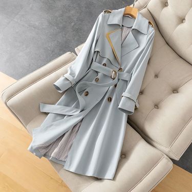 Women's Mid-Length Windbreaker Jacket - Korean Style Slim Fit Outerwear For Spring & Autumn - Versatile Waist Design_voghion.com